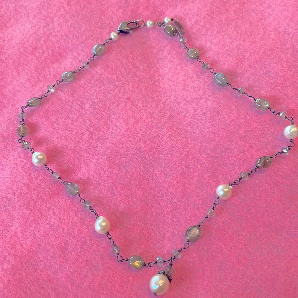 Vintage Lenni Navarro sterling silver pearl ncklce with Moonstone